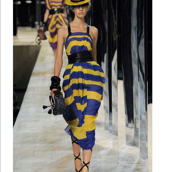AUTH MARC JACOBS Louis Vuitton Blue Yellow Party Dress 0/XS Runway Valentines HG - Picture 3 of 5